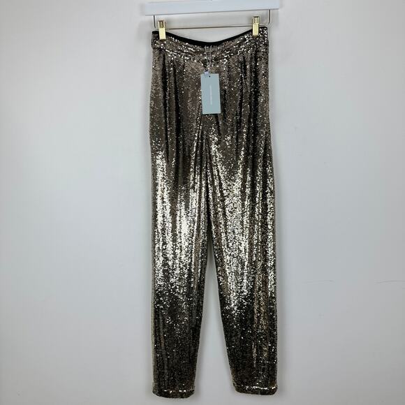 Antonio Melani Sequined Geri Pants High Waisted Straight Party Gold US 0 NWT - Picture 3 of 11